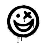 Fototapeta Młodzieżowe - graffiti smiling face emoticon sprayed isolated on white background. vector illustration.