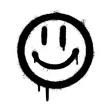 Fototapeta Młodzieżowe - graffiti smiling face emoticon sprayed isolated on white background. vector illustration.