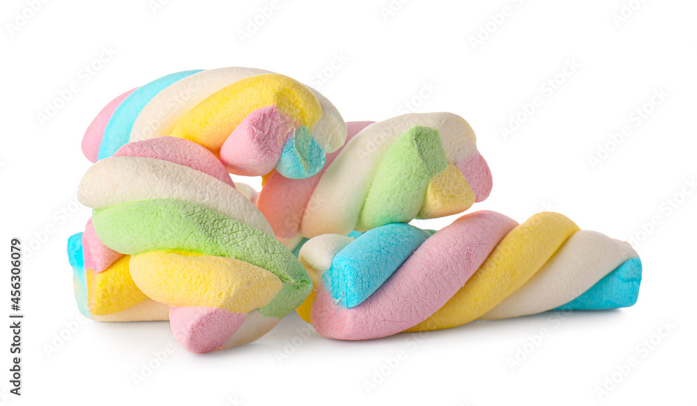 Tasty marshmallows on white background