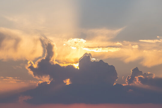 Wall Mural - Beautiful sunset sky with strange clouds look like dog