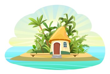 Wall Mural - Cozy coastal resort town. A beautiful city by the sea. Traditional houses with red roofs. Seascape with sea horizon. Illustration in a flat style. Vector.