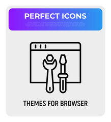 browser settings thin line icon, wrench and screwdriver on web page. themes for browser. modern vect