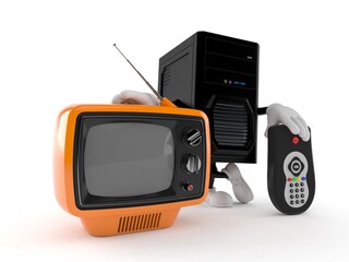 Canvas Print - Computer character with tv set and remote