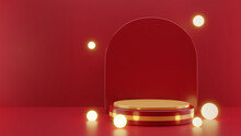 Luxury Red Podium Design, 3d Rendering