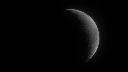 Wall Mural - Moon in deep space. Spaceship flies near Moon. 3d model of moon