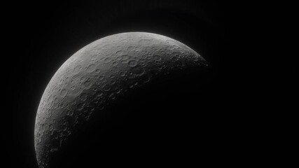 Wall Mural - Moon in deep space. Spaceship flies near Moon. 3d model of moon