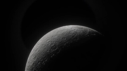 Wall Mural - Moon in deep space. Spaceship flies near Moon. 3d model of moon
