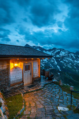 Poster - Wooden Luxury Chalet in Austria High Alps at Sunset