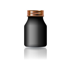 Wall Mural - Blank black round supplements, medicine bottle with copper screw lid for beauty or healthy product.