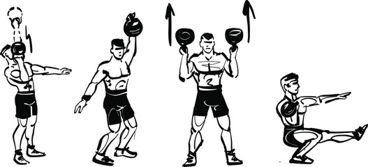 Wall Mural - sketch of a athlete with kettlebell