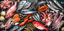 Assortment Of Fresh Fish And Seafood