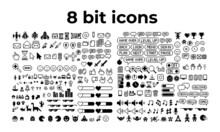 Pixel Art Set, Black And White 8-bit Icons For Website Or Mobile User Interface. Isolated Vector Illustration. Game Art.