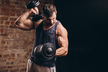 Wall Mural - Fit man at the gym with dumbbells