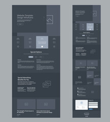 Wall Mural - site template landing page. dark website wireframe layout interface design.