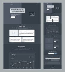 Wall Mural - site template landing page. dark website wireframe layout interface design.