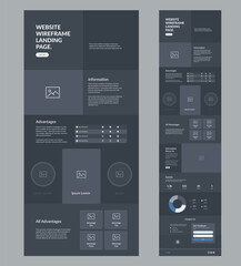 Wall Mural - site template landing page. dark website wireframe layout interface design.