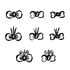 Wall Mural - Vector set of rough doodles bows. Black and white outline ribbons clipart