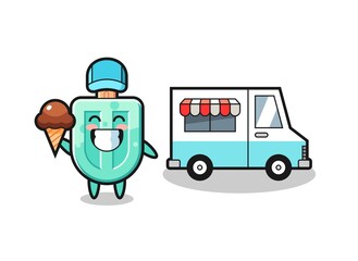 Sticker - Mascot cartoon of popsicles with ice cream truck