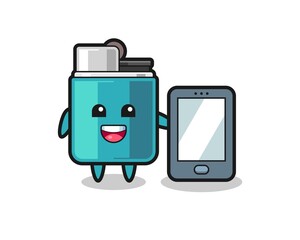 Poster - lighter illustration cartoon holding a smartphone