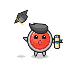 Poster - Illustration of emergency panic button cartoon throwing the hat at graduation