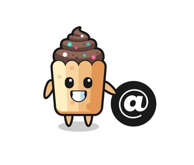 Poster - Cartoon Illustration of cupcake standing beside the At symbol