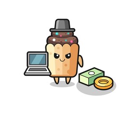 Poster - Mascot Illustration of cupcake as a hacker