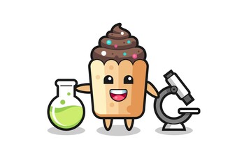 Wall Mural - Mascot character of cupcake as a scientist