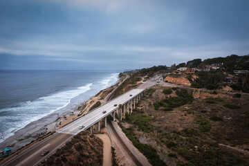 Wall Mural - Aerial View Of Highway Near Torrey Pines State Beach, Del Mar, San Diego California 