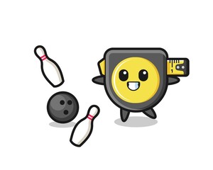 Sticker - Character cartoon of tape measure is playing bowling