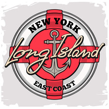 Long Island New York Typography In Retro Style. Vector Illustration.