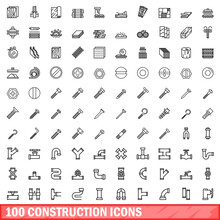 100 Construction Icons Set. Outline Illustration Of 100 Construction Icons Vector Set Isolated On White Background