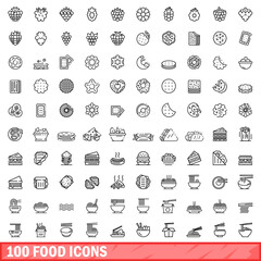 Wall Mural - 100 food icons set. Outline illustration of 100 food icons vector set isolated on white background