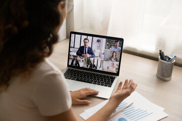 Wall Mural - diverse people participate in videoconference make business involved in online remote corporate brie