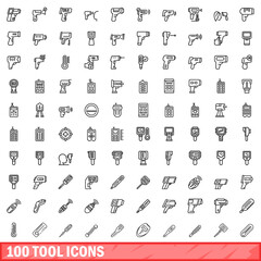 Wall Mural - 100 tool icons set. Outline illustration of 100 tool icons vector set isolated on white background