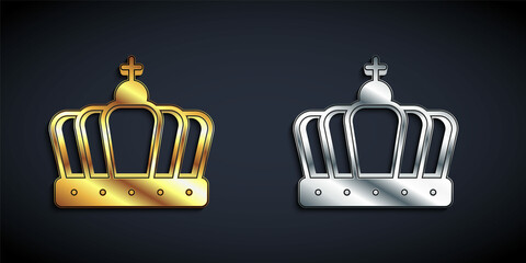 Gold and silver King crown icon isolated on black background. Long shadow style. Vector