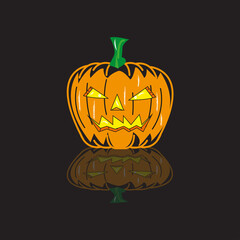 Sticker - halloween celebration with scary pumpkin with a shadow