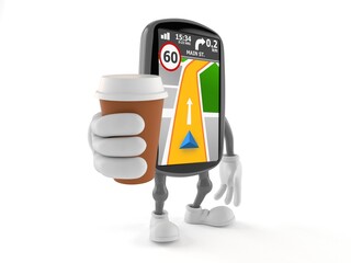 Wall Mural - GPS navigation character holding coffee cup