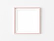 Single square pink frame picture hanging on white wall. Empty template for adding your content. 3D illustration.