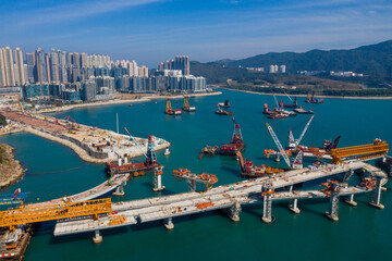 Wall Mural - Cross harbor bridge under construction