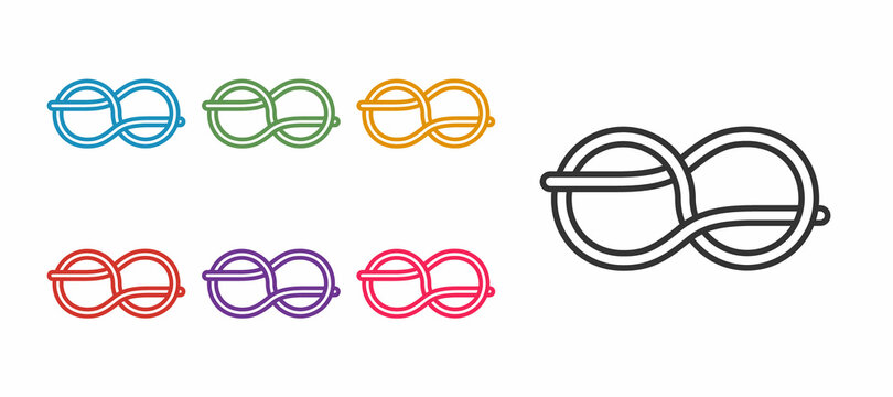 Set line Nautical rope knots icon isolated on white background. Rope tied in a knot. Set icons colorful. Vector
