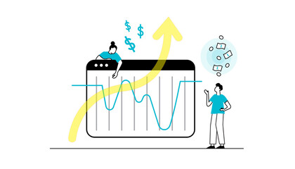 Flat design concept stock exchang and trader. Financial market business with graph chart analysis. Isometric Vector illustrations.