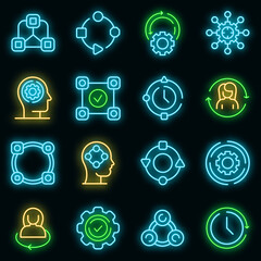 Adapt to changes icons set. Outline set of adapt to changes vector icons neon color on black