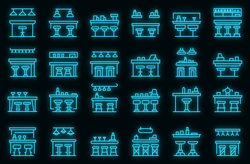 Wall Mural - Bar counter icons set. Outline set of bar counter vector icons neon color on black