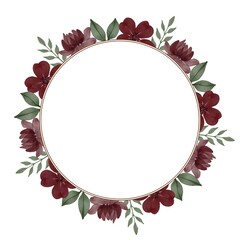 Wall Mural - circle frame with maroon floral border for greeting and wedding card