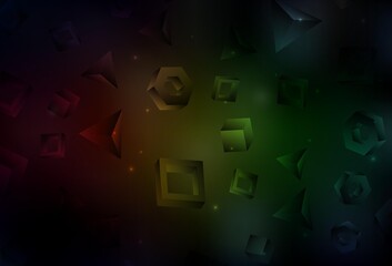 Wall Mural - Dark Green, Red vector background with triangles, cubes.