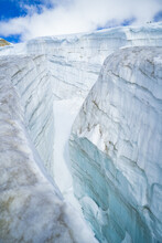 Close Up Top View Of The Crevasses In The Glacier. Very Big Hole In The Glacier Near To The Großvenediger In Austria