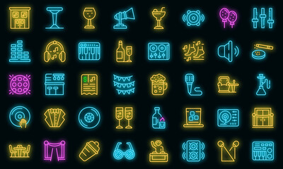 Wall Mural - Night club icons set. Outline set of night club vector icons neon color on black