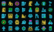 © ylivdesign - Accessible environment icons set. Outline set of Accessible environment vector icons neon color on black