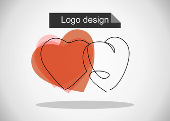 Sticker - Continuous line drawing of love sign with two hearts.vector minimalist illustration of love concept