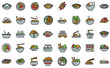 © ylivdesign - Korean cuisine icons set. Outline set of korean cuisine vector icons thin line color flat isolated on white